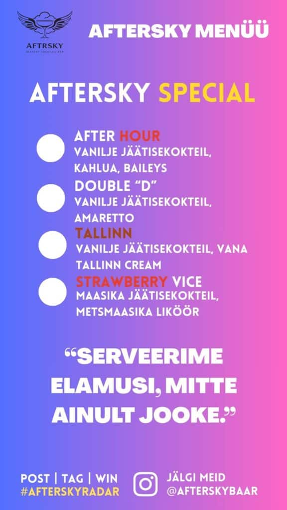 AfterSky liikuv kokteilibaar ja jäätisekokteilid menüü lk 4